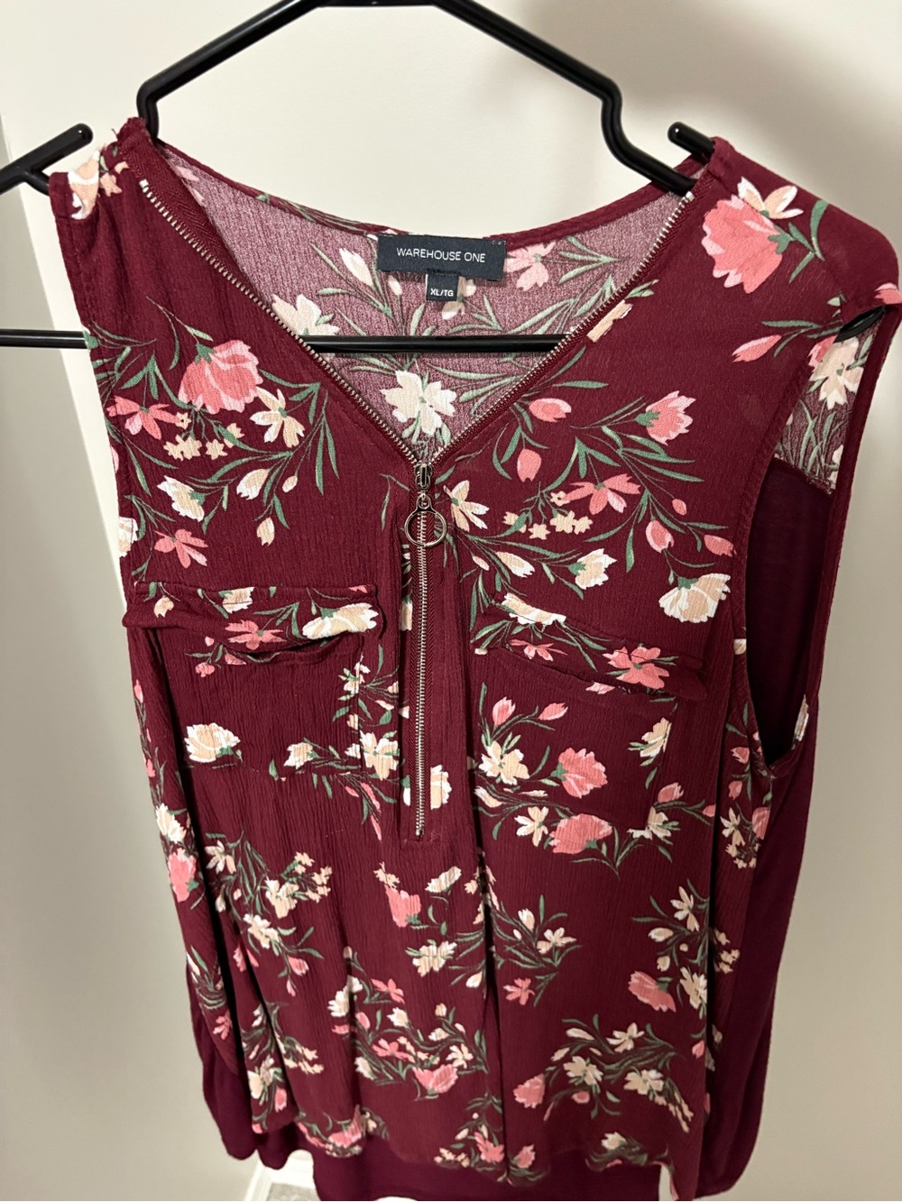 Warehouse One - Burgundy Floral Sleeveless Shirt XL